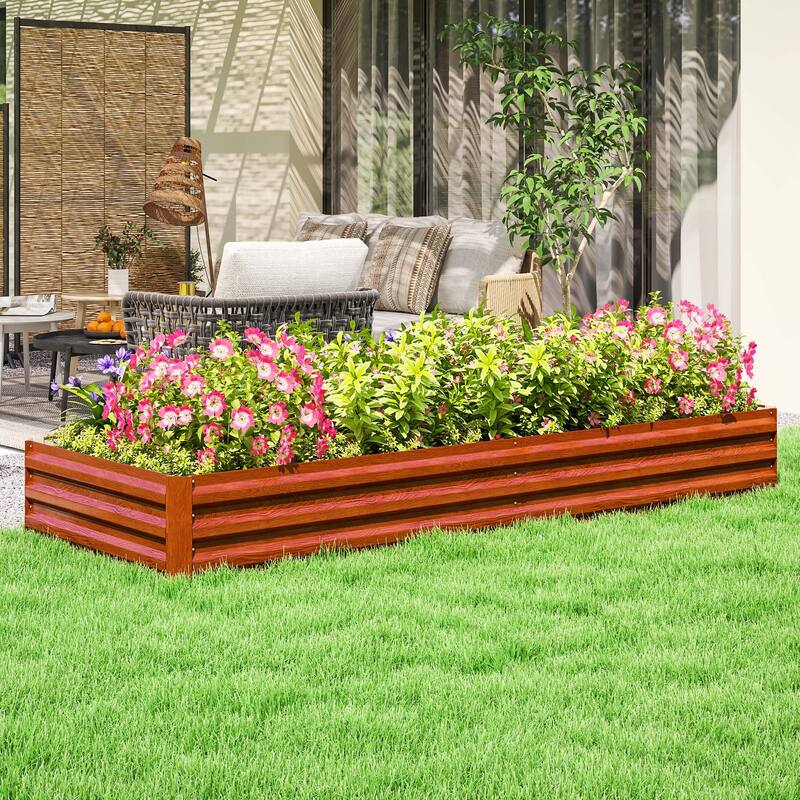 Outsunny Galvanized Raised Garden Bed, 8' x 3' x 1' Metal Planter Box, for Growing Vegetables, Flowers, Herbs, Succulents - Natural Wood