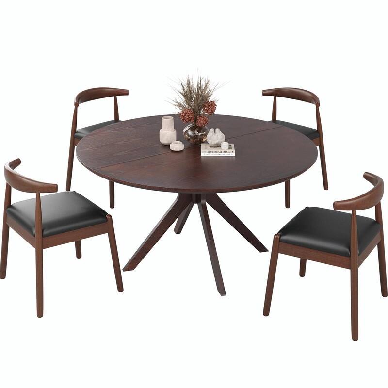 47.2" Solid Wood Round Dining Table - Kitchen Table for 4-6 with Intersecting Pedestal Base