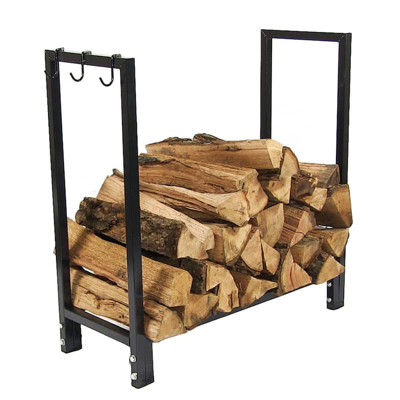 Sunnydaze Indoor-Outdoor Black Steel Firewood Log Rack and Cover Combo - 30-Inch