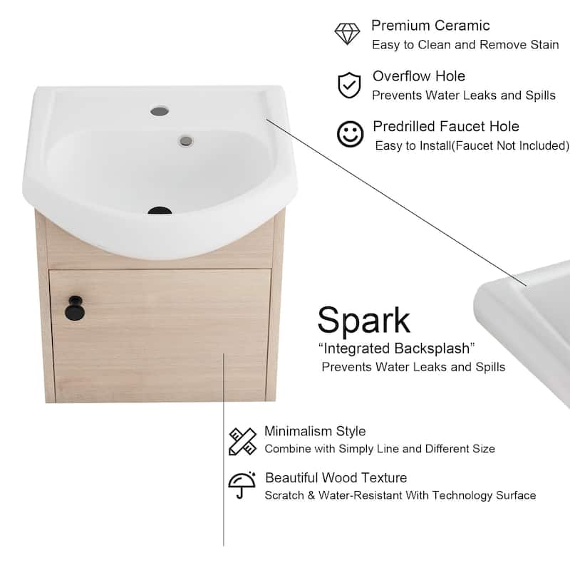 18 inch Wood Wall-Mounted Bathroom Vanity Set with Integrated Ceramic Sink
