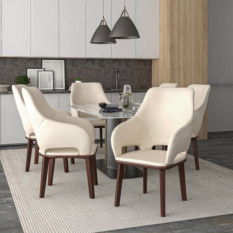 LeisureMod Vivara Leather Upholstered Dining Chair with Padded Seat - Mid-Century Arm Chair for Home Office Bar & Kitchen
