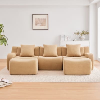 115.3" U-shaped Soft Teddy Fabric Boneless Sectional Sofa for Relaxed