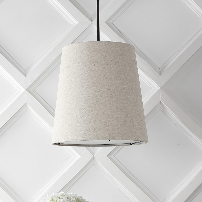 Oria 18" 1-Light Farmhouse Bohemian Iron LED Pendant, Oil Rubbed Bronze/Beige by JONATHAN Y