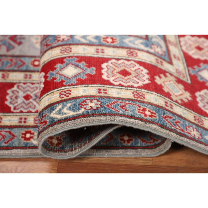 Kazak Oriental Area Rug Hand-Knotted Traditional Grey Wool Carpet - 5'0" x 6'7"