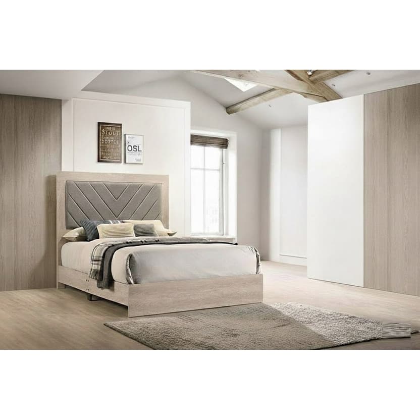 Modern Style Bed Set 1pc Padded Headboard Tapered Legs Cream Finish Bedroom Furniture