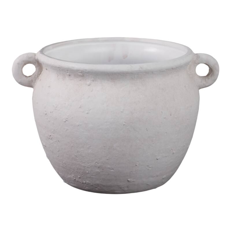 Planter Stoneware Ceramic Textured Surface With Dual Side Handles and Drainage Hole for Home or Garden Decor - 6" White