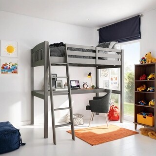 High Loft Bed with Desk and Storage, Heavy Duty Solid Wood Full Size Loft Bed Frame with Stairs for Kids and Toddlers