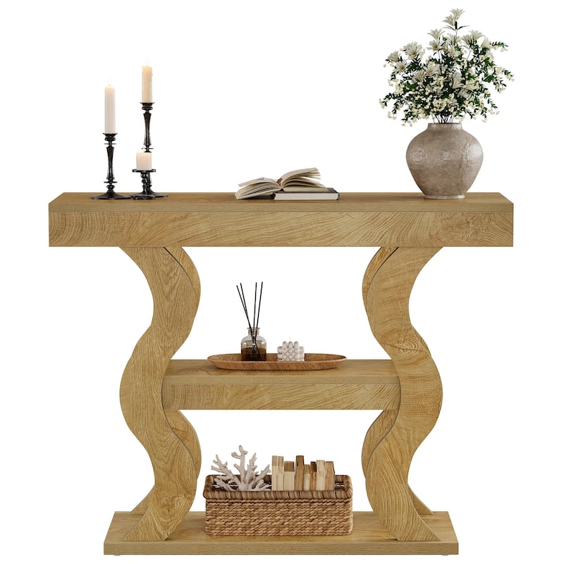 41" Console Table for Entryway, 3-Tier Wood Sofa Table with Storage Shelves for Living Room, Hallway, Foyer, Entrance