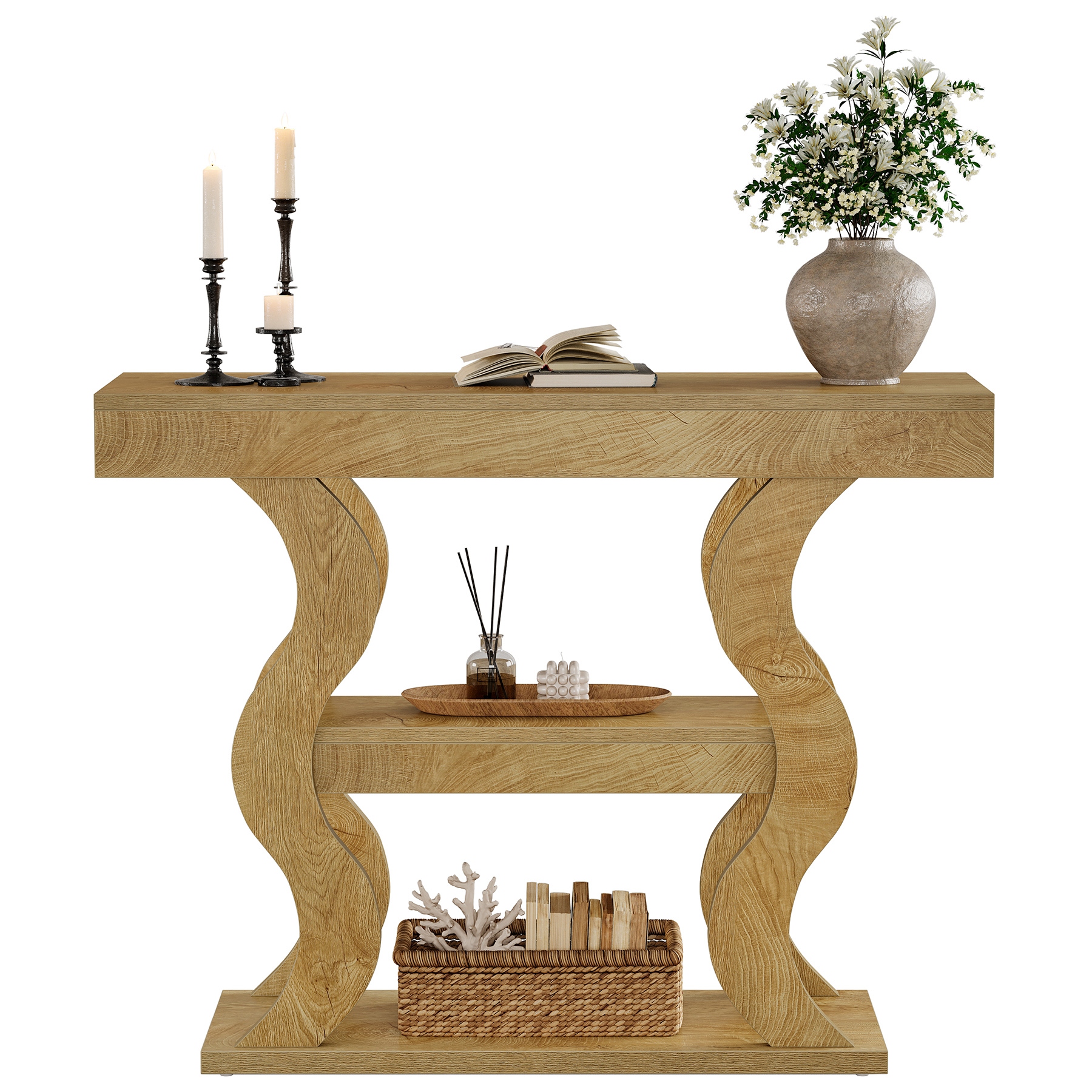 Console Table for Entryway, 3-Tier Wood Sofa Table with Storage Shelves for Living Room, Hallway, Foyer, Entrance
