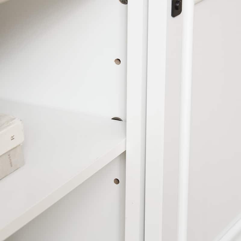 Medieval-Style TV Stand Multi-Functional Sliding Door TV Cabinet with 2 Storage Cabinets and Open Shelves, For Living Room