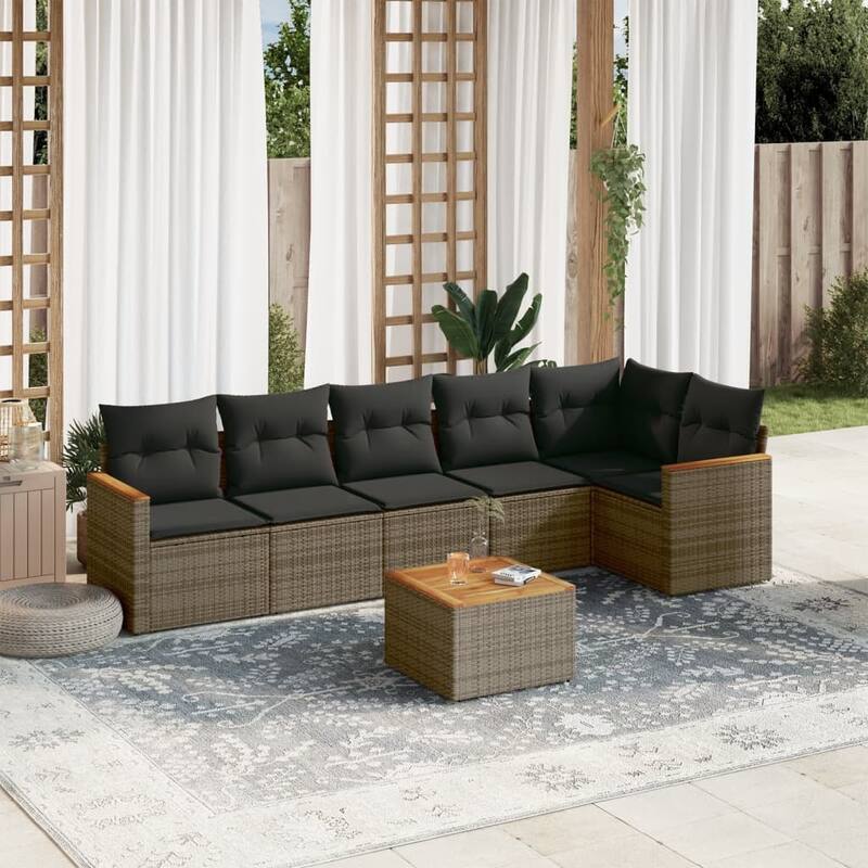 vidaXL Garden Sofa Set Black - Gray L With table