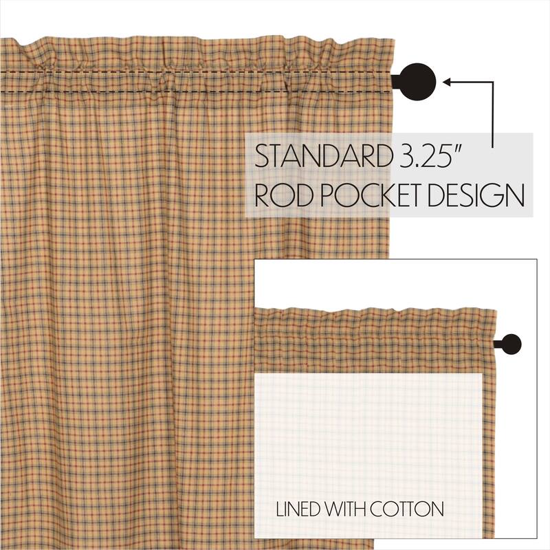 Tan Rustic Curtains Prairie Panel Pair Rod Pocket Cotton Plaid - 63x36