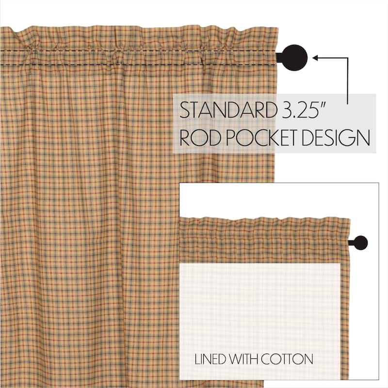 Tan Rustic Kitchen Curtains Valance Rod Pocket Cotton Plaid - 16x72