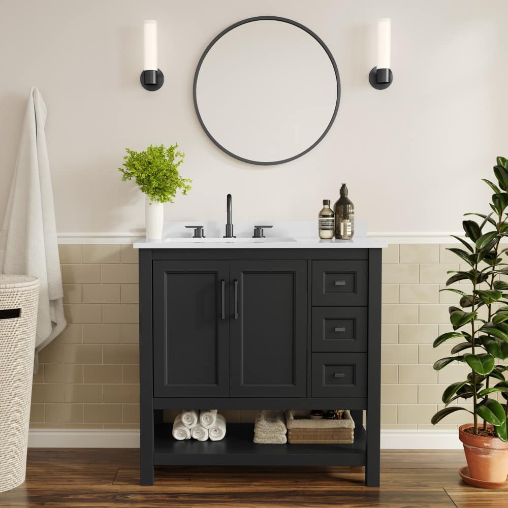 Bathroom Vanity with Sink, Open Storage, and Storage Drawers