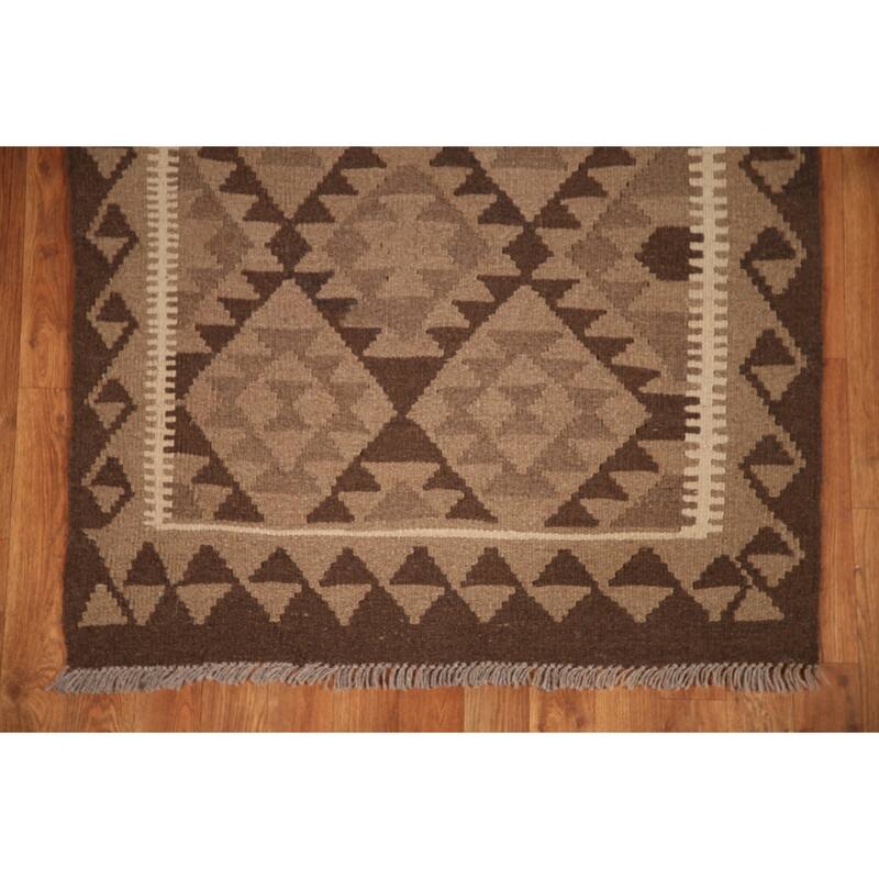 Geometric Kilim Oriental Area Rug Flat-weave Wool Foyer Carpet - 3'3" x 4'8"