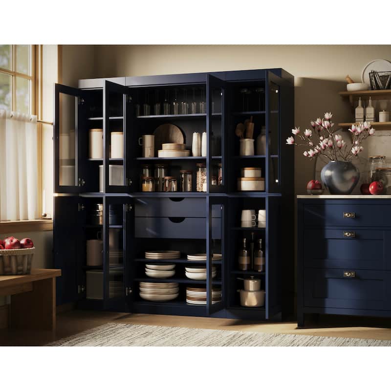 Palace Imports 100% Solid Wood 65" Pantry Cabinet with Clear Glass, Shaker Doors, 2-Drawers and Adjustable Shelves