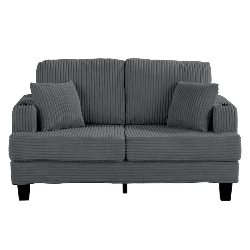 61" Contemporary Corduroy Loveseat Sofa with 2 Pillows and Cup Holder