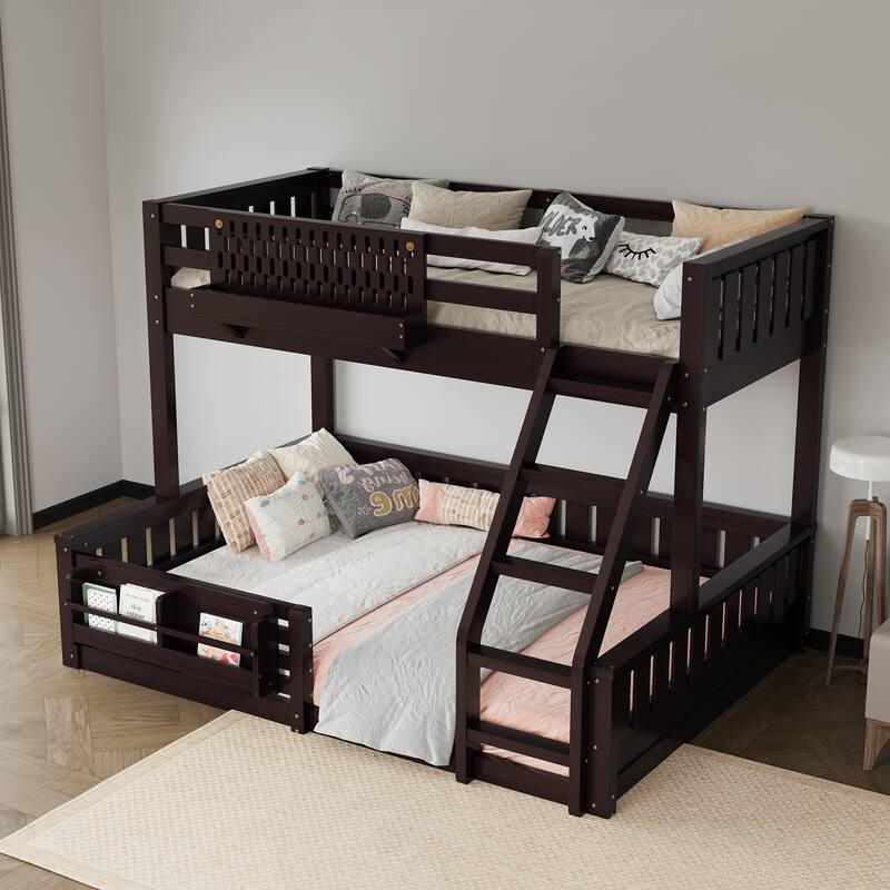 Wooden Bunk Bed of 3 Kinds Size with Pegboard, Bookshelf and Guardrails, Detachable Bunk Bed Convertible 2 Platform Beds
