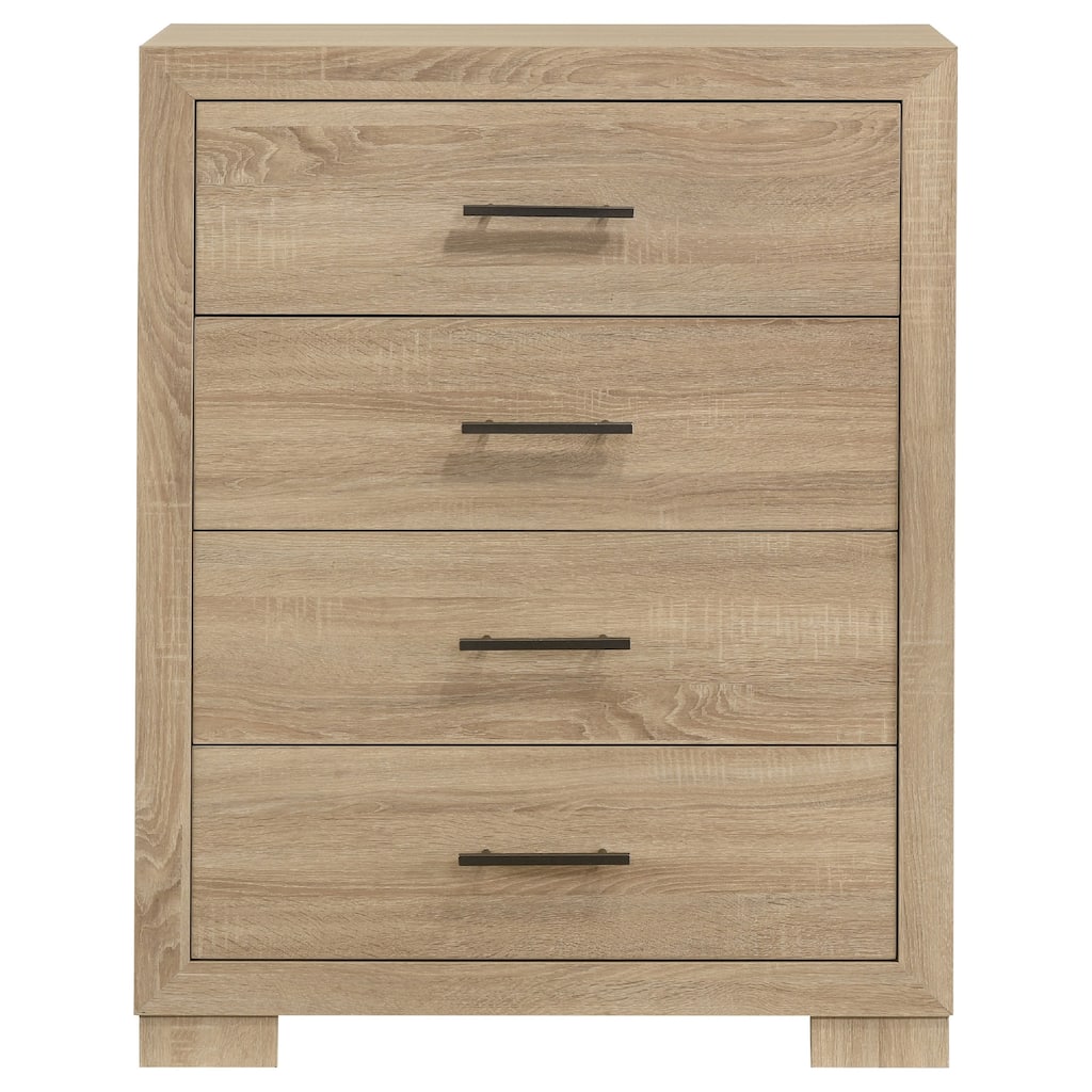 Poxy Tall Dresser Chest with 4 Drawers, Nickel Metal, Oak Brown Wood