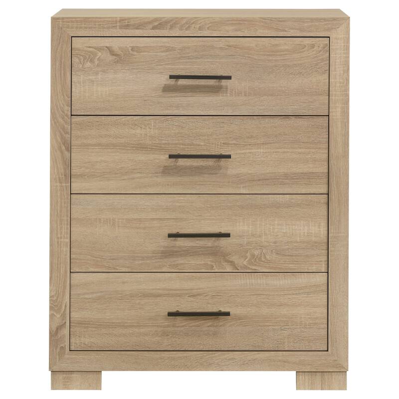 Poxy Tall Dresser Chest with 4 Drawers, Nickel Metal, Oak Brown Wood