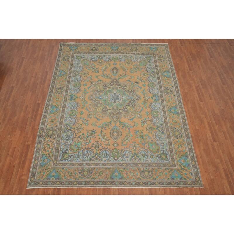 Hand Knotted Oriental 100% Wool Carpet Traditional Floral Oranges & Rust Tabriz Area Rug - 12' 10'' X 9' 8''