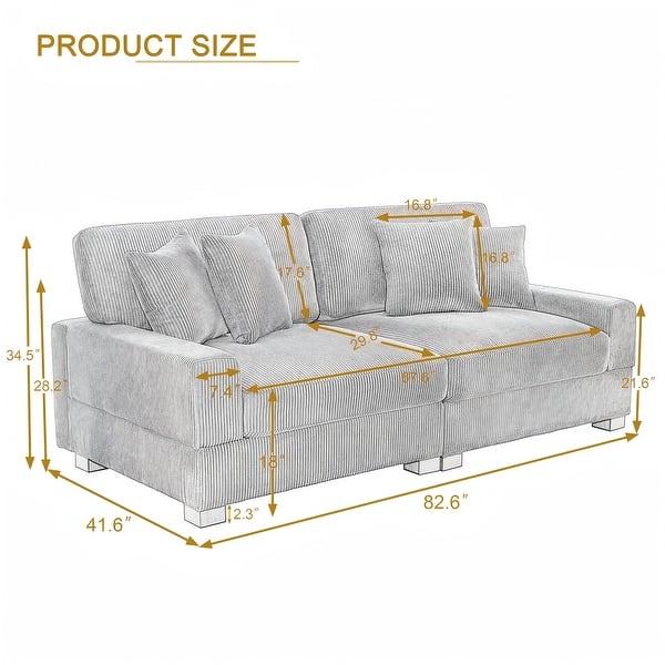 dimension image slide 2 of 3, Corduroy Couch Modular Sectional Sofa with Pillows