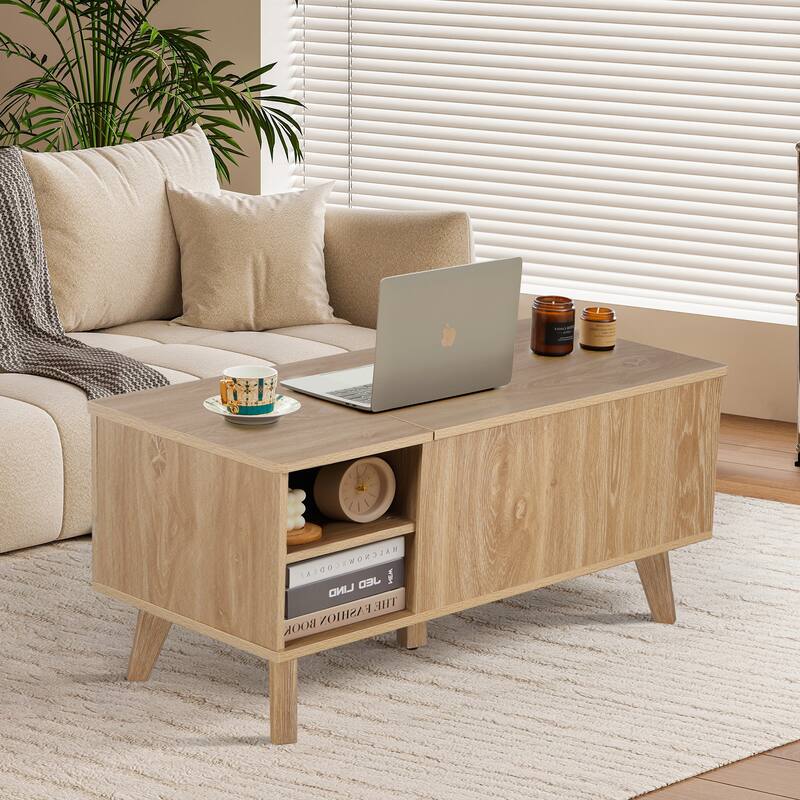 Wood Rectangular Lift-top Coffee Table Open Shelf