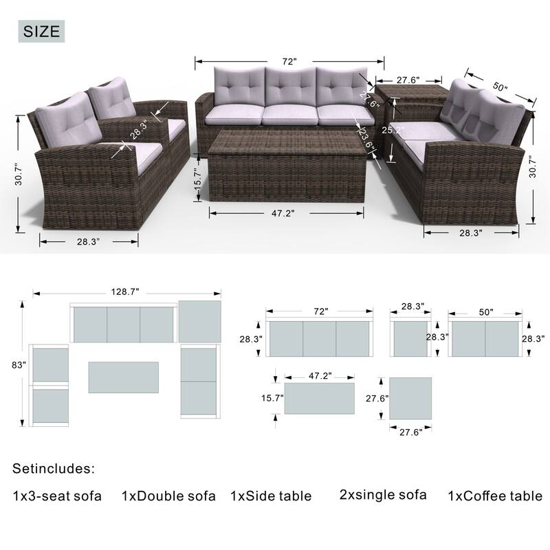 Leavitt 7-Piece Patio Wicker Chat Set with Fire Pit Table and Rain Cover