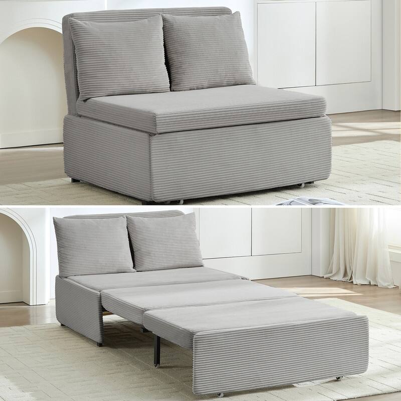 Mixoy Corduroy Fabric Queen Size/Twin Size Sofa Bed, 2-in-1 Modern Pull Out Sleeper Sofa Bed