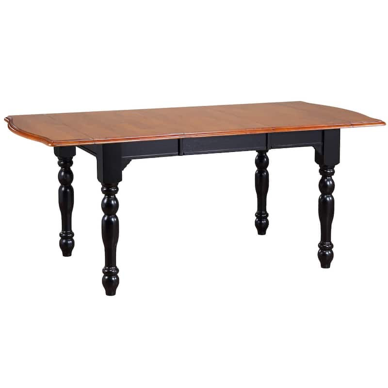 Extendable Dining Table 72 Inch - Rectangular Drop Leaf Table Seats 8 - Antique Black & Cherry Finish