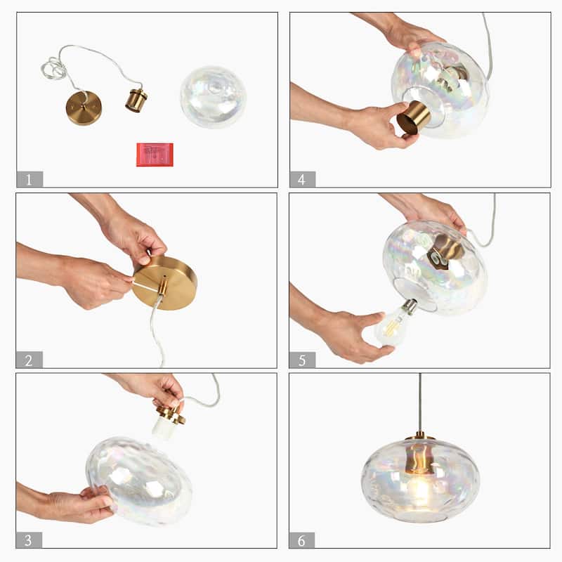 Modern Gold 1-Light Iridescent Textured Glass Pendant Light for Kitchen Island Dining Room - D8.3" x H66" Max