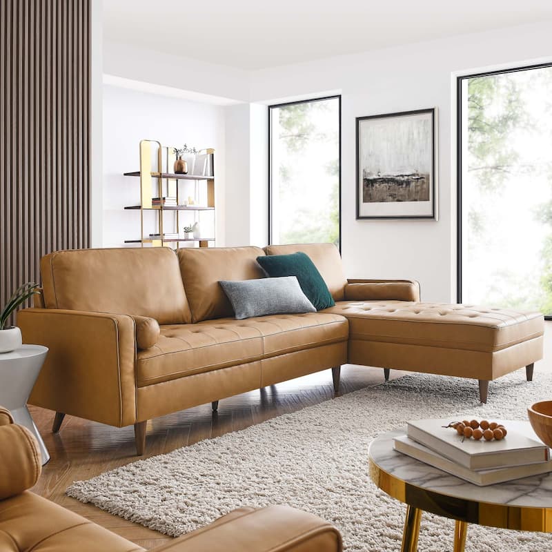 Valour 98" Leather Sectional Sofa - Tan