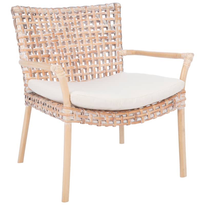 SAFAVIEH Roxanna Coastal Rattan Accent Chair with Cushion - 29.5" W x 26.2" L x 31.1" H - 30Wx26Dx31H
