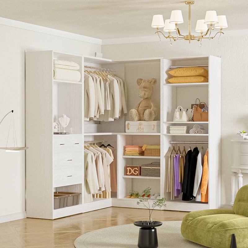 Cimly Set of 3 Corner Closet System with Hanging Rods, Space-saving Closet Organizer with Mirror - 86'' - White