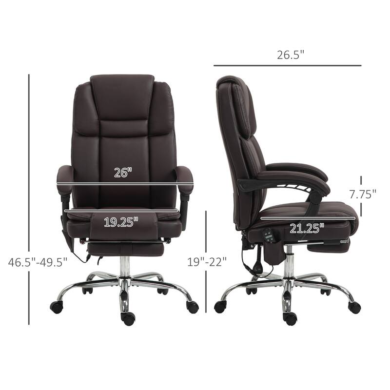 Massage Office Chair with 6 Vibration Points, Heated Reclining PU Leather Computer Chair with Adjustable Height, Footrest