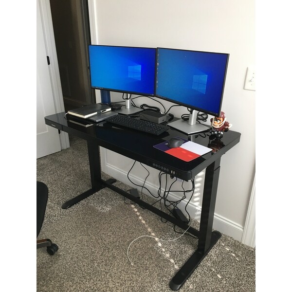 Flexispot Home Office Electric Height Adjustable Desk 48 Width Standing Desk Computer Desk Glass Top With Drawer Usb Charged Overstock