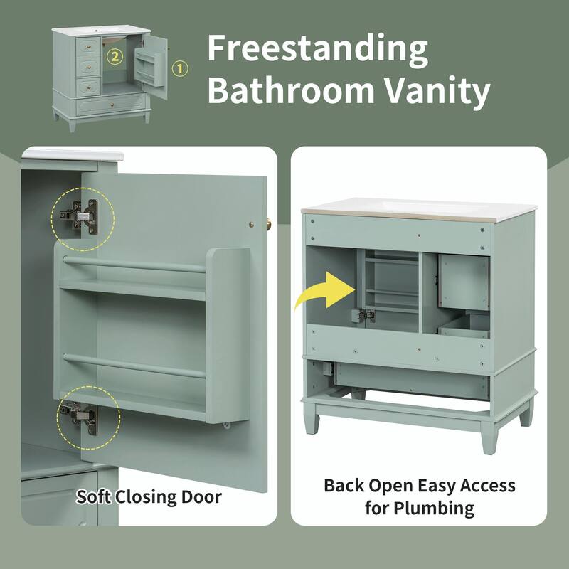 30" Freestanding Bathroom Vanity with Ceramic Sink