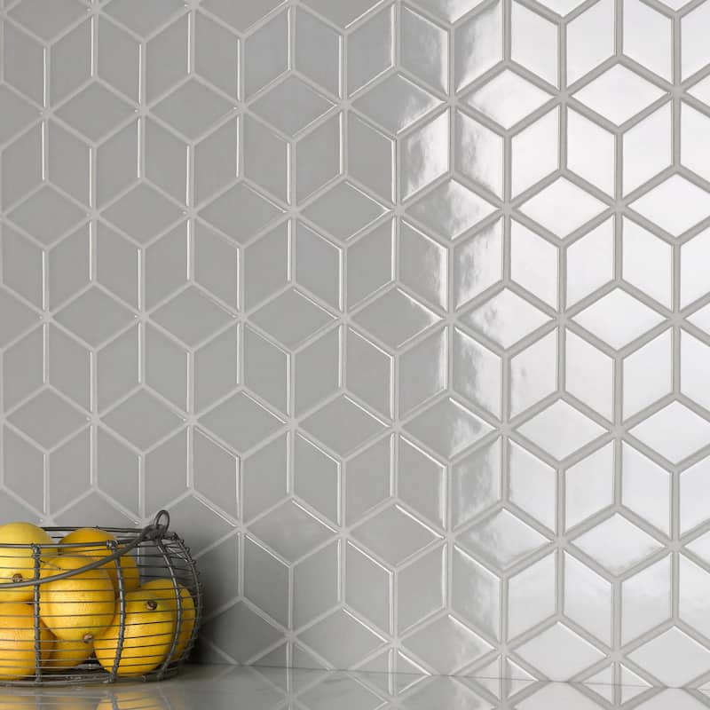 SomerTile Metro Rhombus Glossy Light Grey 10-1/2"x12.13" Porcelain Mosaic Tile