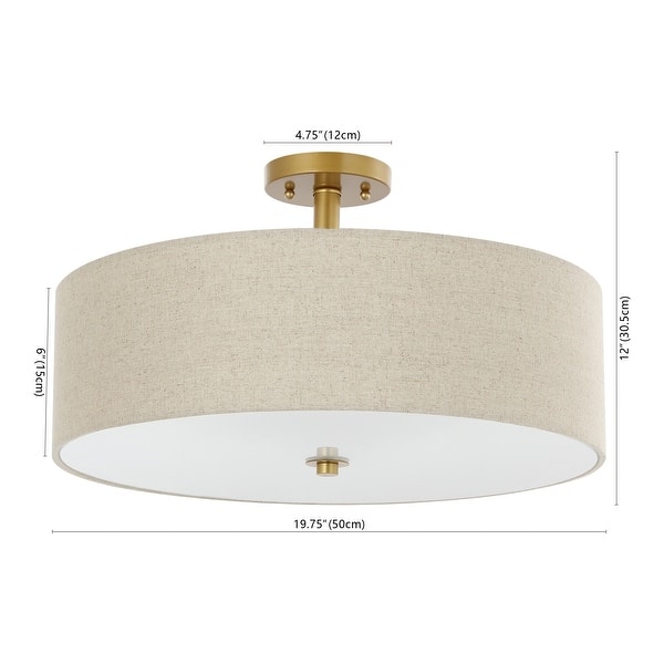 dimension image slide 1 of 3, SAFAVIEH Lighting Jolana 19.75-Inch 3-Light Flush Mount Ceiling Light - 20" W x 20" D x 12" H
