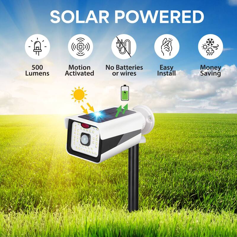 Bell + Howell Bionic Spotlight Pro 500 Lumens Solar Powered Motion Sensor Outdoor Security Light - 8"D x 3"H x 3"W