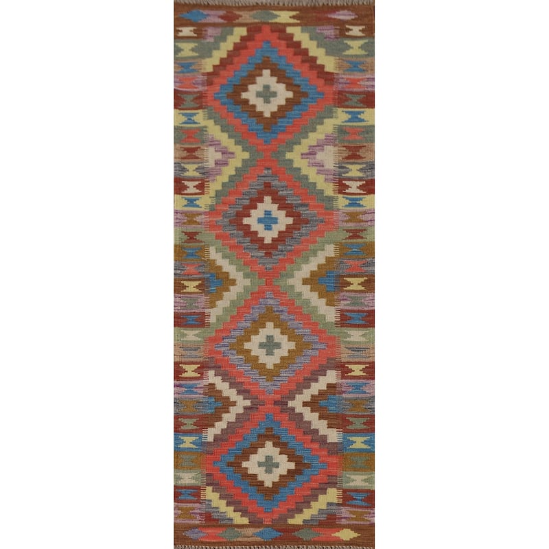 Southwestern Kilim Runner Rug Hand-Woven Wool Carpet - 1'11"x 7'0"