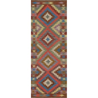 Southwestern Kilim Runner Rug Hand-Woven Wool Carpet - 1'11"x 7'0"
