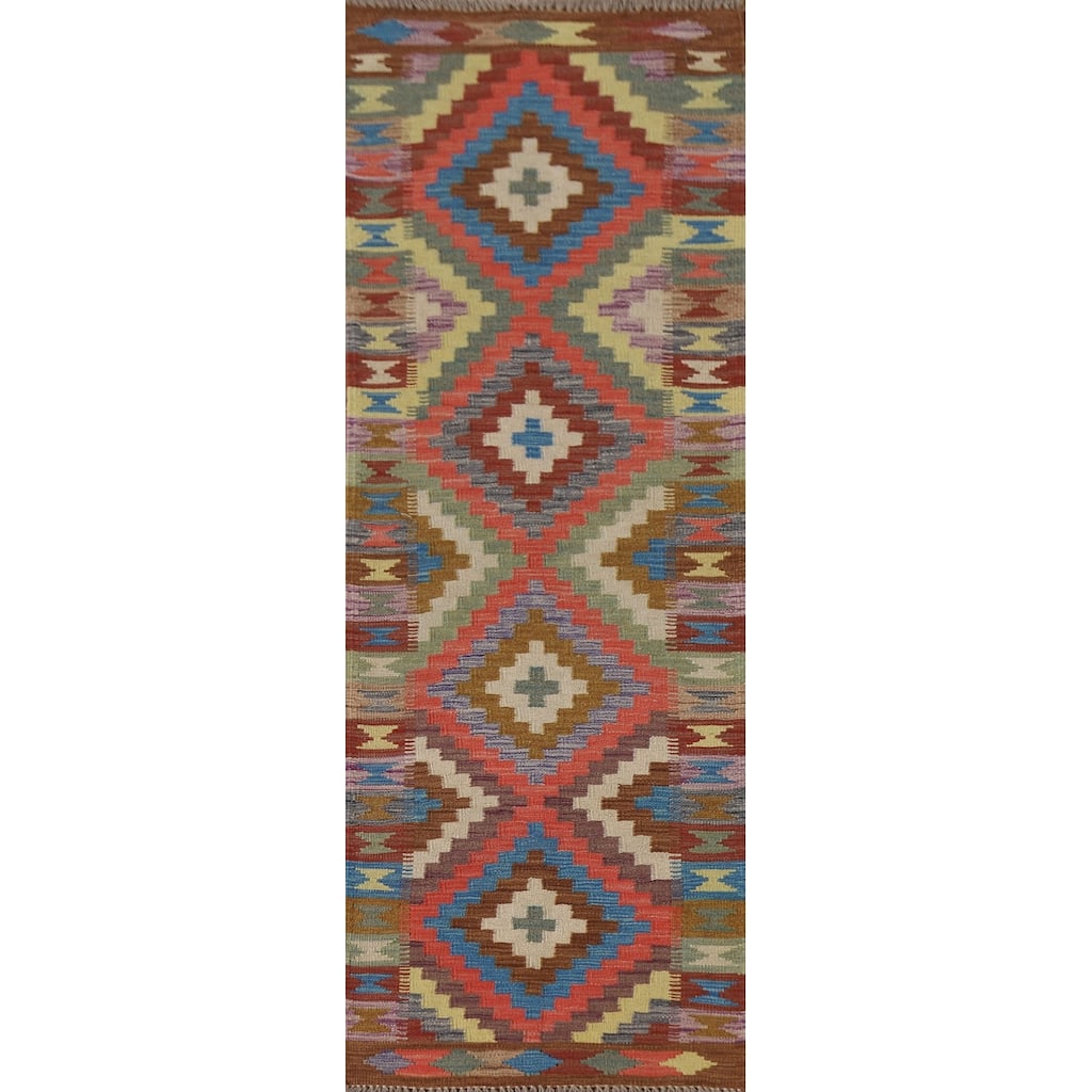 Southwestern Kilim Runner Rug Hand-Woven Wool Carpet - 1'11"x 7'0"
