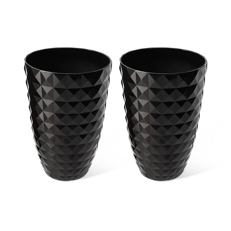 Glitzhome 19.75" H Eco-Friendly Oversized Faux Ceramic Diamond Textured Tall Planter Porch Flowerpot (Set of 2)