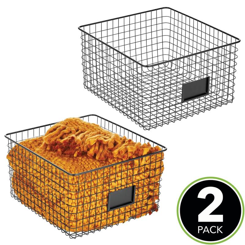 mDesign Bedroom Closet Storage Organizer Basket, Label Slot, 2 Pack
