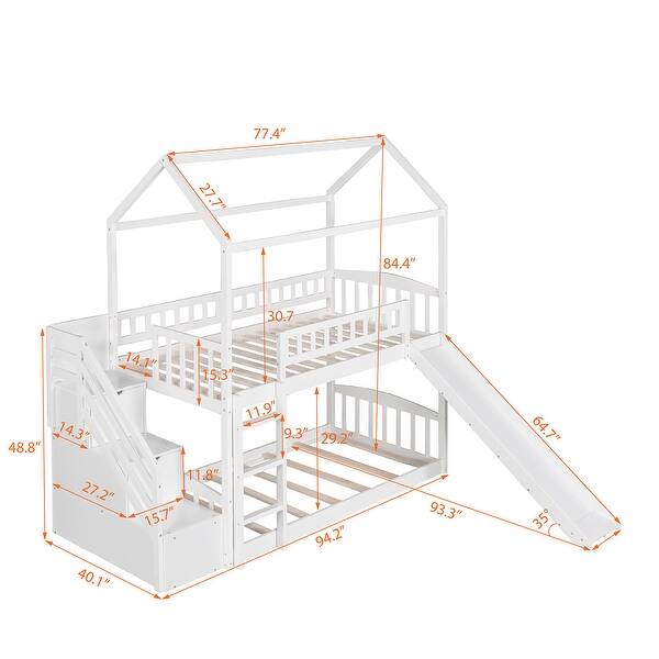 Designed with Safety Twin Over Twin Bunk Bed with 2-Drawers and Slide, House Bed with Slide