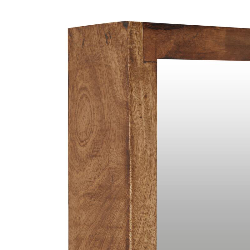 Brown Mango Wood Minimalistic Wall Mirror with Natural Wood Grain and Deep Set Frame