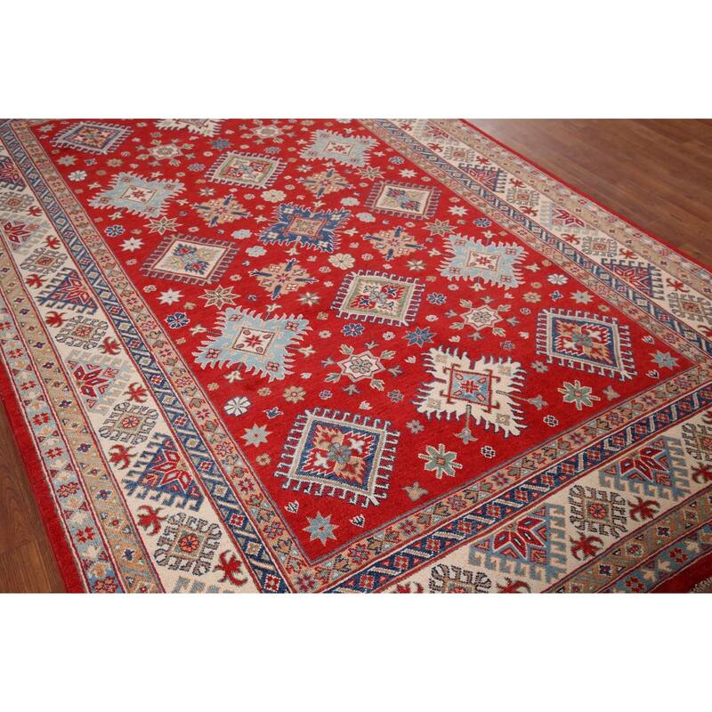 Red Kazak Area Rug Hand-Knotted Oriental Wool Carpet - 6'5" x 9'9"