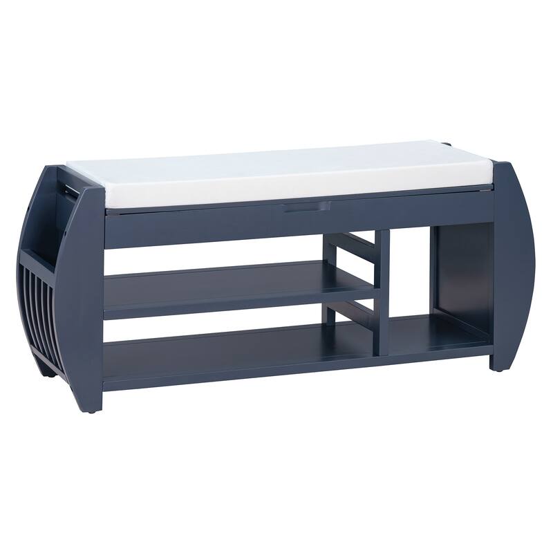 Shoe Bench 2-Tier Storage Bench with Cushion & Curved Side Holder, Wooden Panel Shoe Rack Organizer for Entryway, Living Room