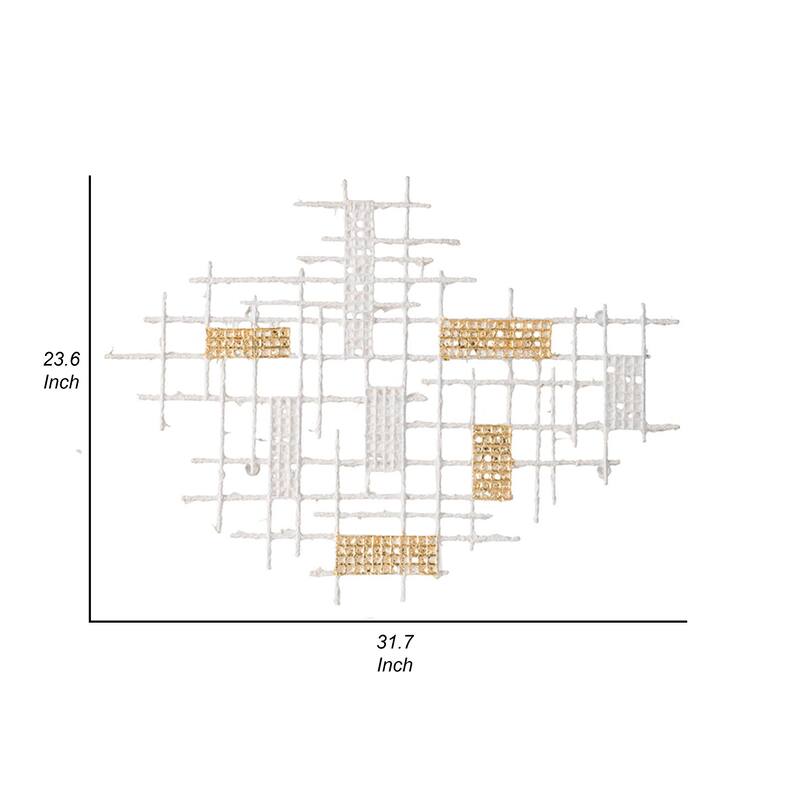 Rio 32 Inch Decorative Wall Decor, White, Gold Geometric Abstract, Iron